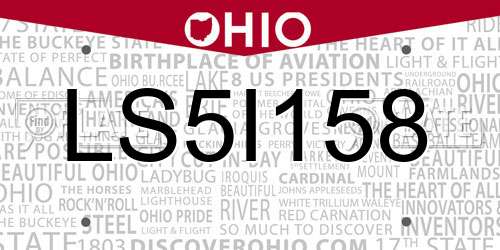 LS5I158 Ohio License Plate