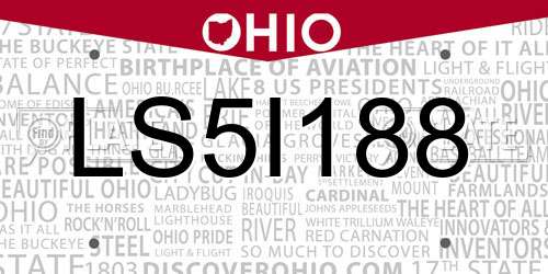 LS5I188 Ohio License Plate