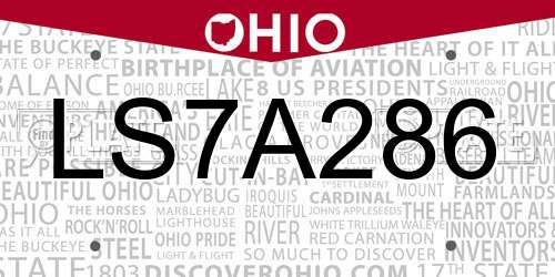 LS7A286 Ohio License Plate