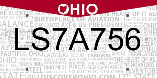 LS7A756 Ohio License Plate