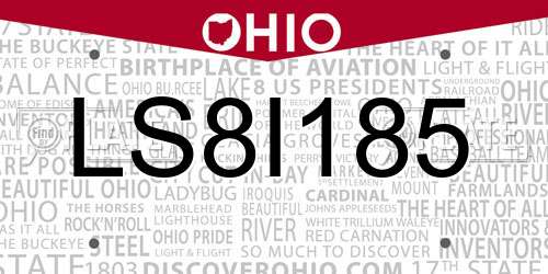 LS8I185 Ohio License Plate