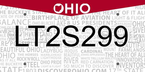 LT2S299 Ohio License Plate