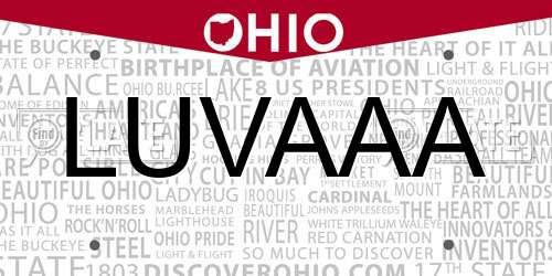 LUVAAA Ohio License Plate