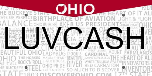 LUVCASH Ohio License Plate