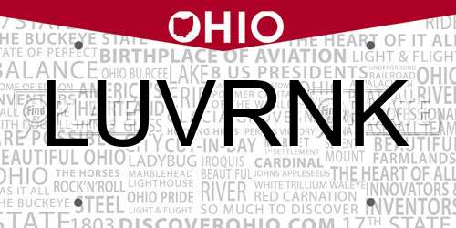 LUVRNK Ohio License Plate
