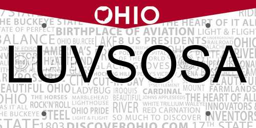 LUVSOSA Ohio License Plate