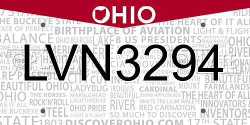 LVN3294 Ohio License Plate