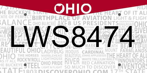 LWS8474 Ohio License Plate