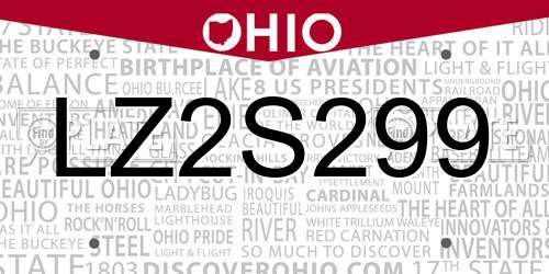 LZ2S299 Ohio License Plate