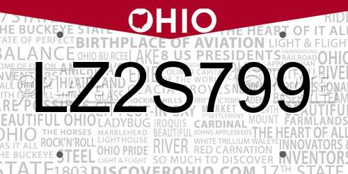 LZ2S799 Ohio License Plate