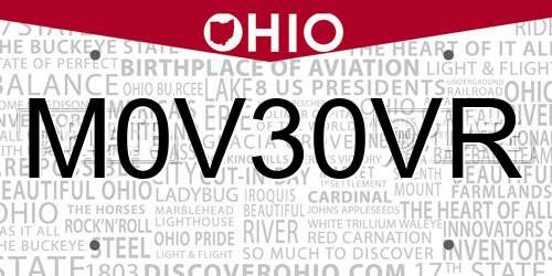 M0V30VR Ohio License Plate