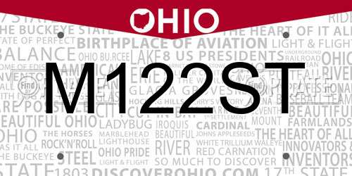 M122ST Ohio License Plate