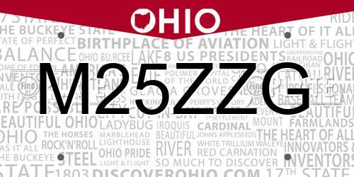 M25ZZG Ohio License Plate