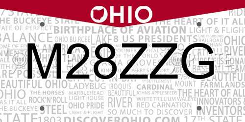 M28ZZG Ohio License Plate