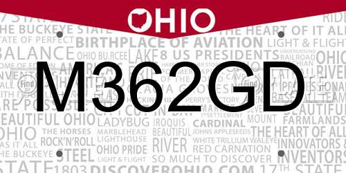 M362GD Ohio License Plate
