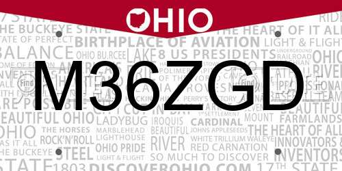 M36ZGD Ohio License Plate