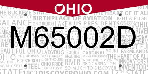 M65002D Ohio License Plate