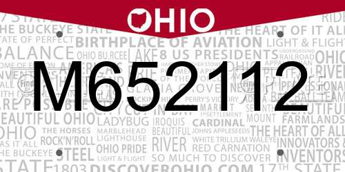 M652112 Ohio License Plate