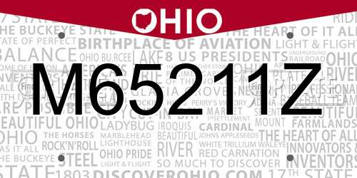 M65211Z Ohio License Plate