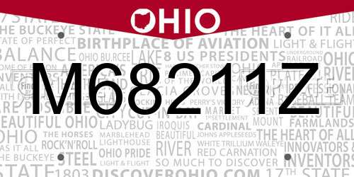 M68211Z Ohio License Plate