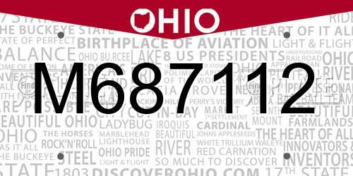 M687112 Ohio License Plate