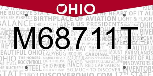 M68711T Ohio License Plate