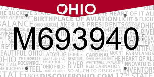 M693940 Ohio License Plate