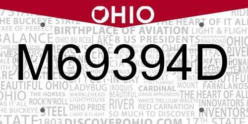 M69394D Ohio License Plate
