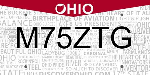 M75ZTG Ohio License Plate