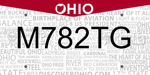 M782TG Ohio License Plate