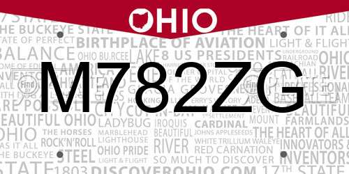 M782ZG Ohio License Plate