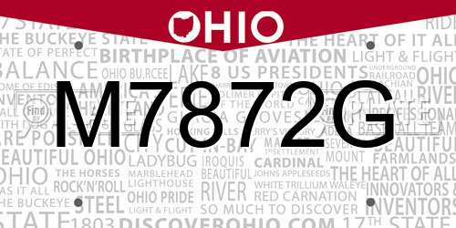 M7872G Ohio License Plate