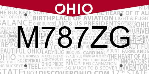 M787ZG Ohio License Plate