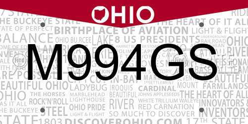 M994GS Ohio License Plate