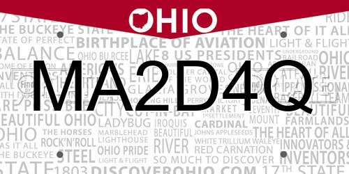 MA2D4Q Ohio License Plate