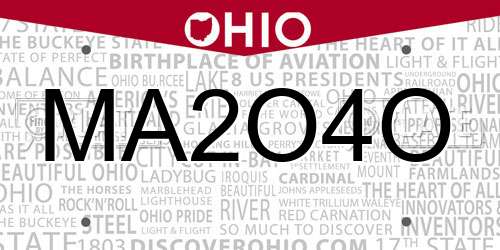 MA2O4O Ohio License Plate