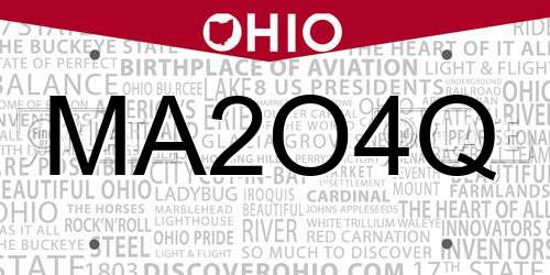 MA2O4Q Ohio License Plate
