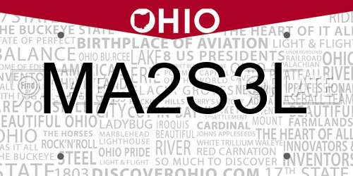 MA2S3L Ohio License Plate