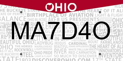MA7D4O Ohio License Plate