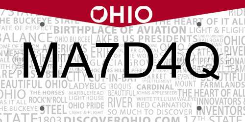MA7D4Q Ohio License Plate