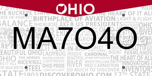 MA7O4O Ohio License Plate