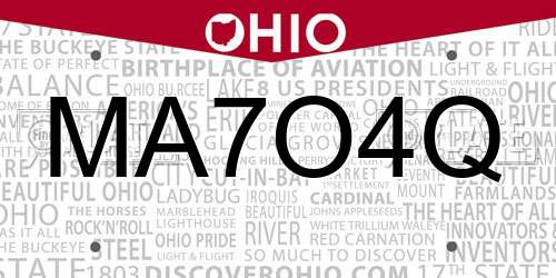 MA7O4Q Ohio License Plate
