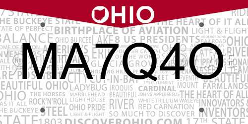 MA7Q4O Ohio License Plate