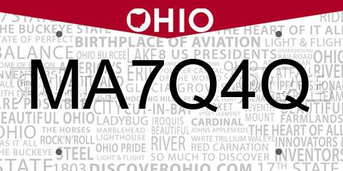 MA7Q4Q Ohio License Plate