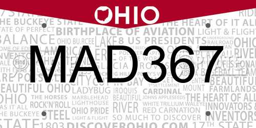 MAD367 Ohio License Plate