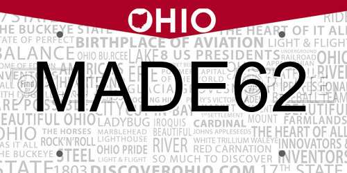 MADE62 Ohio License Plate