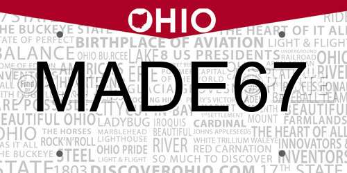 MADE67 Ohio License Plate