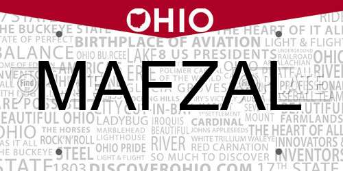 MAFZAL Ohio License Plate