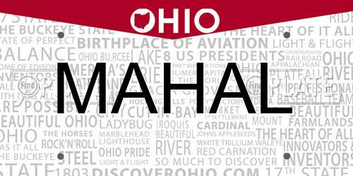 MAHAL Ohio License Plate