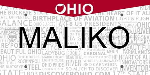 MALIKO Ohio License Plate